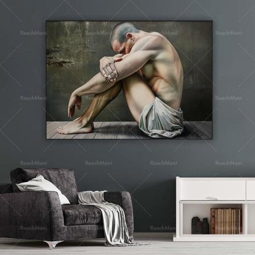 Man Pictorial Art Christiane Vleugels Bald Canvas Painting Wall Art Deco Poster