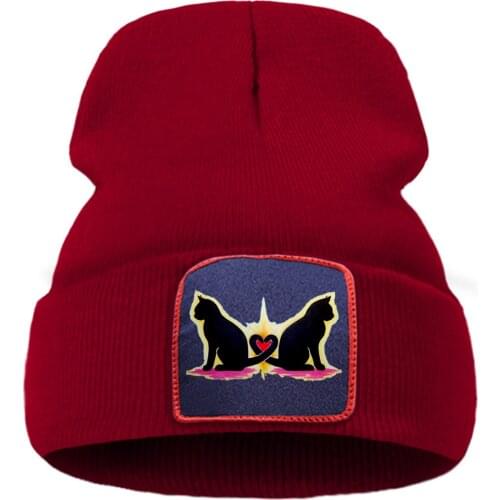 Two Cats Kawaii Printed 2020 Flexible Unisex Hats Wool Casual Beanie Hat Soft Fashion Knitted Hats Creativity Hot Sale Hat