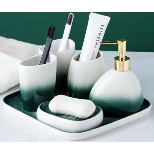 Bathroom Accessories Set Toothbrush Holder Soap Dish Dispenser Tumbler Tray Gradual Ceramic Bathroom Supplies Appliances