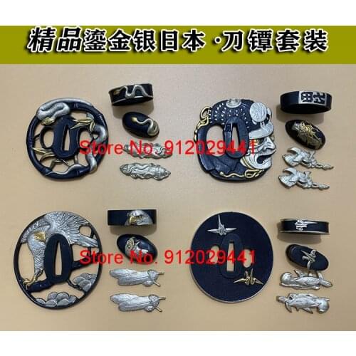 A Set Copper With gold & Silver Guard Tsuba Menuki Fuchi Kashira For Japanese Samurai Katana Sword