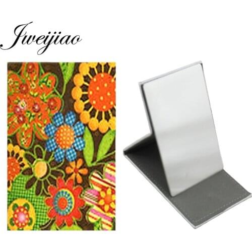 JWEIJIAO Beautiful Flowers Stainless Steel Table Desktop Mirror Folding Leather Makeup pocket mirror Tools Accessories AA134