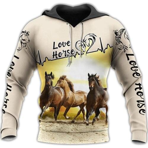 New beautiful horse 3D full print unisex zipper hoodie Harajuku casual fall/winter sweatshirt fashion street hoodie