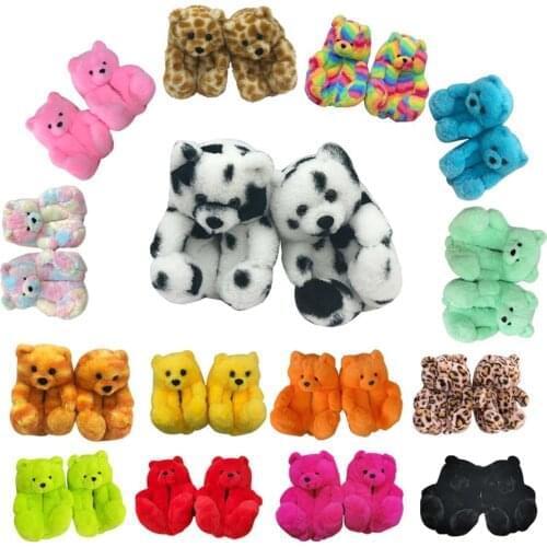 New Arrival Toddlers Fur Slides Fuzzy Teddy Plush Slippers One Size Fits All Kids Teddy Bear Slippers Children Indoor Slippers