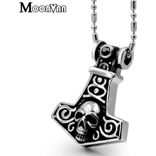 Moorvan Punk Skull Pendant Necklace Mens Fashion Stainless Steel Necklace for Girls Valentines Day Gift for boy VP496