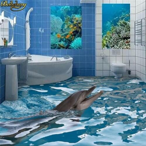 Beibehang Custom photo wallpaper floor painted 3D dolphin bathroom self-adhesive thick wear-resistant PVC floor papel de parede