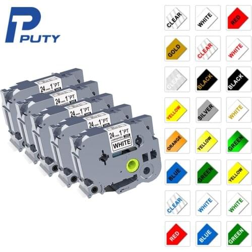 PUTY 5pcs Compatible 24mm p-touch laminated tze 251 tz251 tze251 TZe Tape tze-251 tz-251 tze651 for brother p touch printers