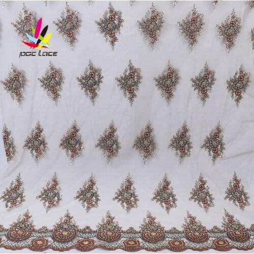 Luxury Embroidery Fabric Lace Heavy Handmade Beads Lace African Net Lace Beaded Laces Fabrics for Bridal Materials Lace