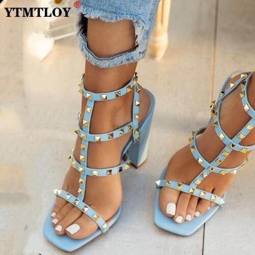New Womens Sandals Summer Luxury Rivet High Heels Female Shoes Gladiator Open Toe Buckle Strap Sexy Sandals For Women Fashion