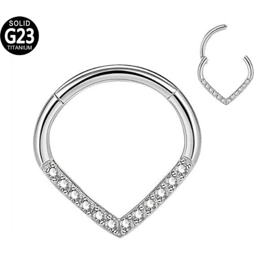 G23 Titanium Hinged Tear Drop Segment Ring Septum Nose Clicker Piercing Cz Lip Labret Ear Tragus Cartilage Daith Helix Earring