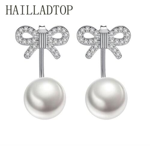 Sparkling Bow Stud Earrings With Clear CZ For Women Girl Classic Bowknot Silver Color Party Wedding Fashion Jewelry Cute Bijoux