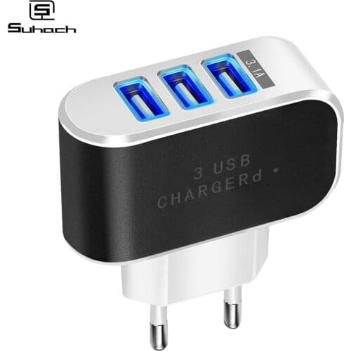Suhach USB Charger 3 Ports 5V3.1A Travel Wall Power Adapter EU Fast Charger Charging for Xiaomi Samsung HTC Huawei Smartphone