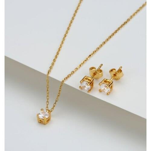 925 sterling Silver Solitaire Gold Jewelry Set