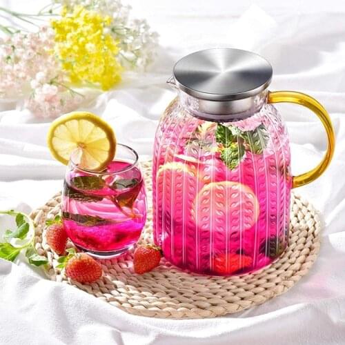 Hot Glass Pitcher Water Pitcher with Lid Iced Tea Pitcher for Fridge Glass Carafe for Cold or Hot Beverages Sun Tea Jar