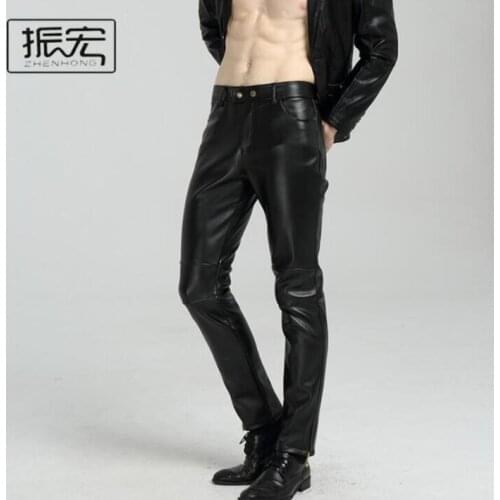 Tight faux leather pants mens feet pants autumn winter fashion motorcycle pu trousers for men personality pantalon homme