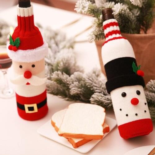 20X12CM 1PC Christmas Santa Claus Knitting Red Wine Bottle Cover For Bar Xmas Snowman Bottle Bag Decoration Dinner Table Decor