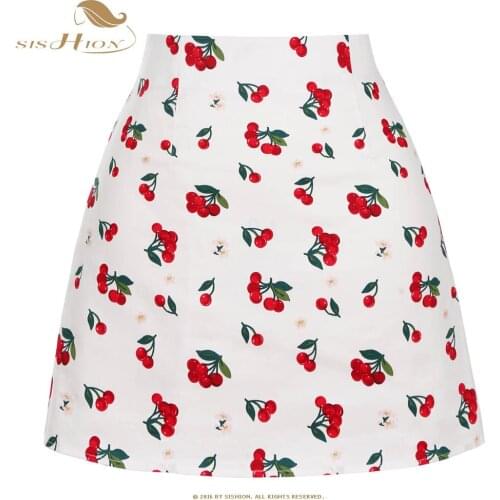 SISHION 2021 New High Waist Mini Skirt SS0008 Cotton Retro Vintage Cherry A Line Womens Casual Summer Skirt Cotton