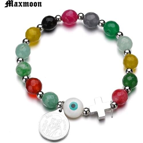 Maxmoon Vintage Irregula Beads Strand Beads Bracelet Women Silver Color Stainless Steel San Benito Beaded Bracelets Jewelry