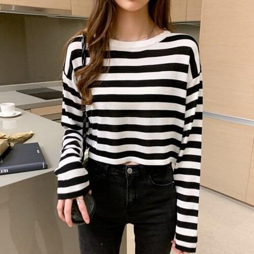 Women Sweater Knitted Autumn Winter Long Sleeve Striped Pullover Sweaters O-Neck Tops Korean Pull Femme Jumper Female White 2020