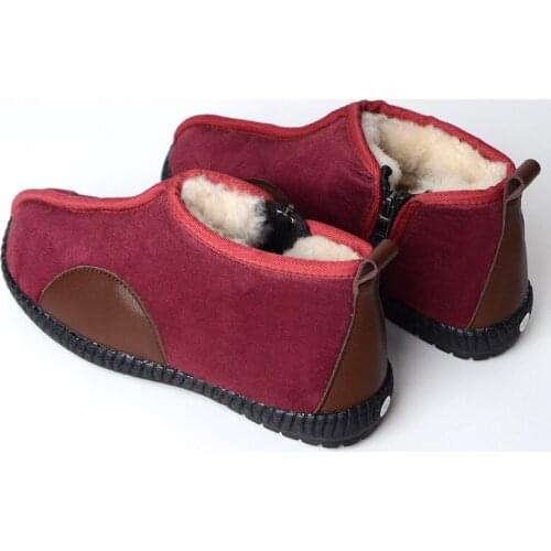 Unisex winter warm shoes Skin-proof warm and leisure low barrel for mid-aged and elderly real sheep fur natural wool
