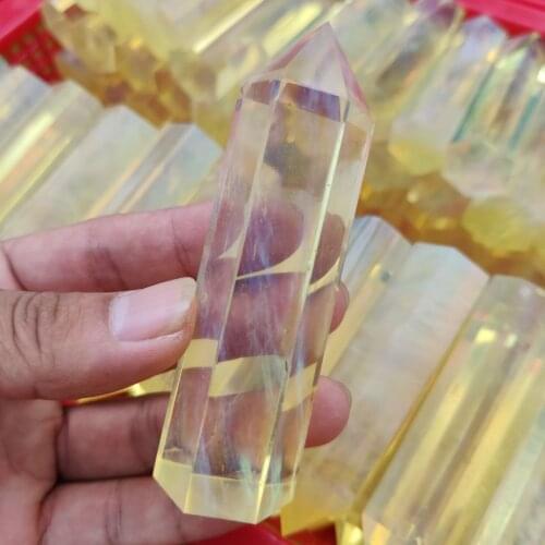1pcs Clear Yellow Melting stone quartz obelisk crystal wand point Healing