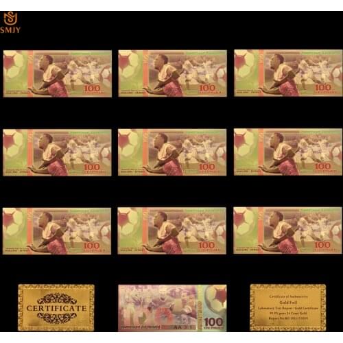 10PCS/Lot 2018 Russia World Cup Soccer Gold Banknotes 100 Rubles Money in 24k Gold Bill Replica Paper Money Collection