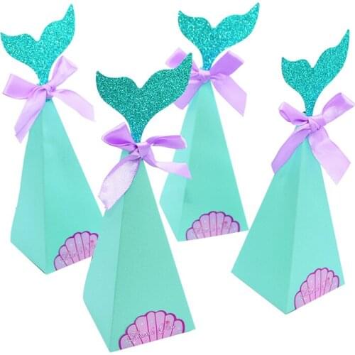 10pcs Mermaid Theme Party Ornament Blue Mermaid Tail Printing Candy Box For Kids Gift Birthday Parties Baby Shower Deco Supplies