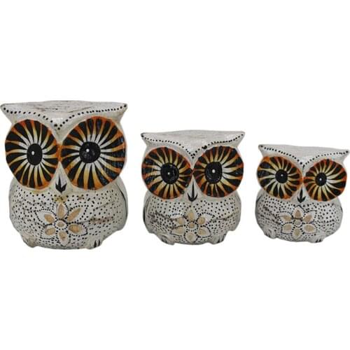 3-Piece Wooden Handmade Chubby Owl Sculpture, Natural Decorative Owl, Gift Home Decoration, Quality Home Decoration, Ornament