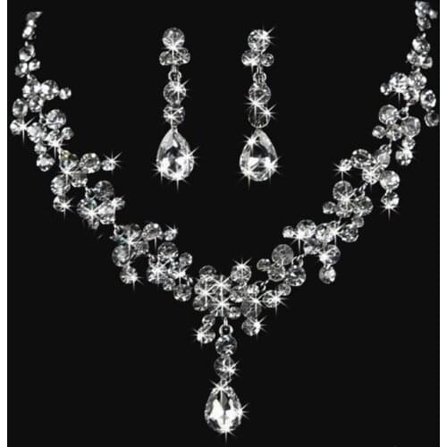 32CE New Fashion Wedding Bridal Jewelry Sets Crystal Necklace Earrings Sets for Women brides Gift