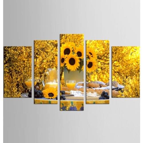 5 pcs Hot Canvas Printed Sunflower Wall Painting Art Poster Picture for Living Room Canvas Painting Art Works
