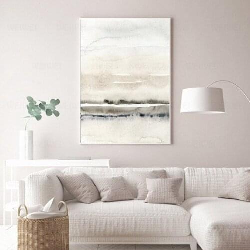 Beige And Grey Canvas Painting Abstract Watercolor Print Modern Minimalist Poster Nordic Wall Pictures Living Room Home Decor