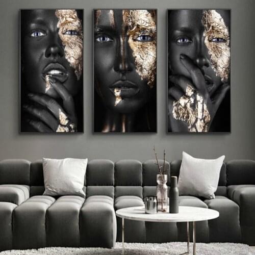 African Makeup Woman Canvas Paintings On the Wall Art Posters and Prints Black Woman Golden Face Wall Pictures Home Decor Cuadro
