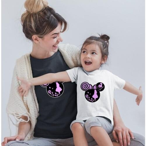 Alice In Wonderland Disney Famliy Look Summer Tshirt Round Neck Clothes Mother and Daughter Harajuku Casual Kawaii Baby Girl Boy