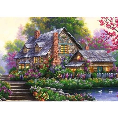 Diamond painting cross stitch landscape pattern 5D DIY diamond embroidery "tree house on the mountain" home decoration gift