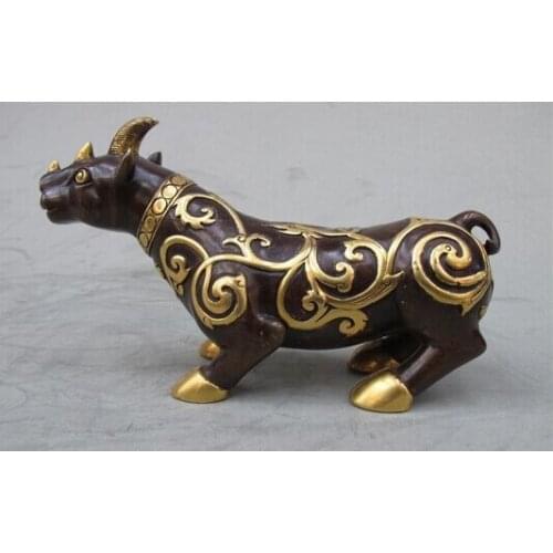 Bi002006 China Royal 100% Bronze 24K Gold Foo Dog Unicorn animal Feng shui beast statue