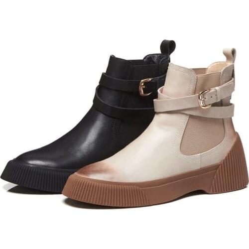 Women Genuine Leather Boots Winter Woman Ankle Shoes Warm Ladies Casual Round Toe Platform Black 2019 New Fashion Free Shipping