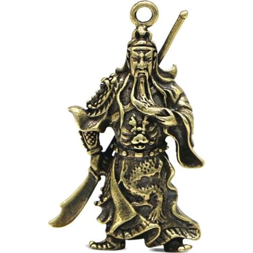 46x30mm Brass Key Pendant Pure Copper Guan Yu Car keychain Decoration Gift Pendant Jewelry Keychain Accessories