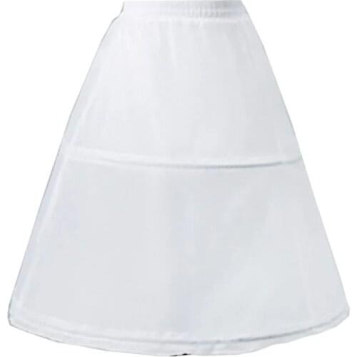 Kids Flower Girls 2 Hoop Single Layer A-Line Crinoline Drawstring Elastic Waist Petticoat for Wedding Dress Underskirt Half Slip