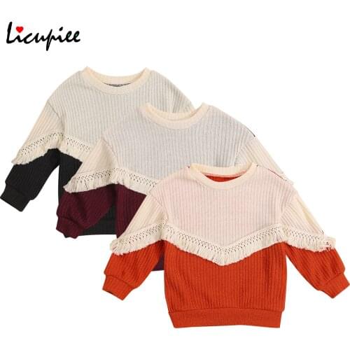 2-7 Years Childrens Sweaters Toddler Girls Color Block Sweaters, Cute Long Sleeve Patchwork Crew Neck Knitted Pullovers