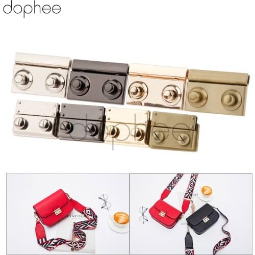 Dophee 1pcs 52*36mm/36*29mm Metal Bag Locks Push Square Locks Woman Bag Locks 4 Colors Leather Bags Clothing Accessories