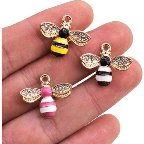 Enamel Bee Charm With Rhinestone- Set of 10 - 19*24mm Jkldhd Honeybee Charms Pendant For DIY Jewelry Making Bee Charm J2O