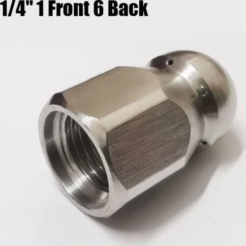 G1/4" 1 Front 6 Rear Spray Hose Nozzle Washer Female Thread Rotating Sewer Stainless Steel Nozzle For High-pressure Cleaners