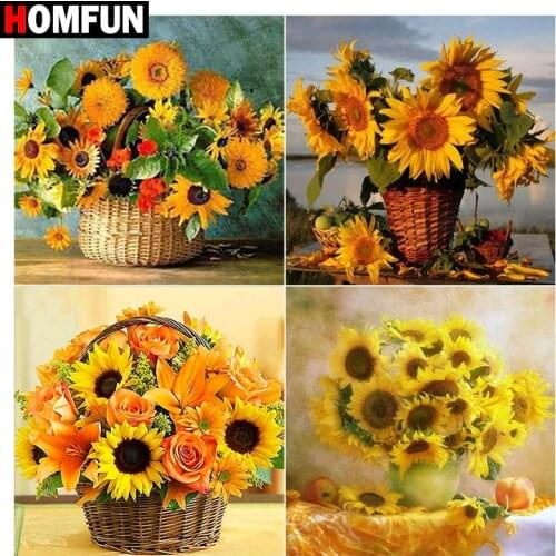 HOMFUN Full Square/Round Drill 5D DIY Diamond Painting ‘’Sunflower basket" 3D Embroidery Cross Stitch 5D Home Decor Gift