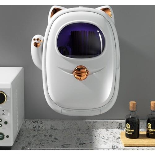 Creative Lucky Cat Disinfection Chopstick Holder Wall-mounted Kitchenware Spoons Forks Knives Storage Box UV disinfection Case