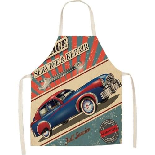 Car picture printing Kitchen Cooking Baking apron womens sleeveless cotton and hemp household Delantal Cocina 68X55cm 47x38cm