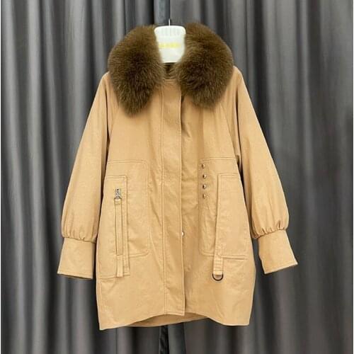 Lanyun 2021 new medium and long Parka Fox Fur Collar Coat Rex Rabbit Fur liner