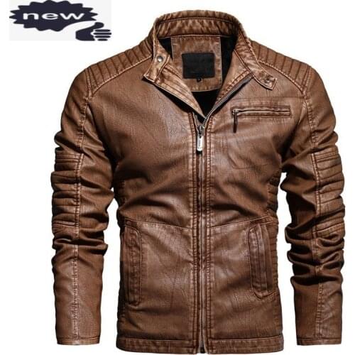 Men Winter Biker Fleece Lining PU Leather Jacket Stand Collar Zipper Warm Retro Motorcycle Coat Casual Long Sleeve Outerwear 4XL