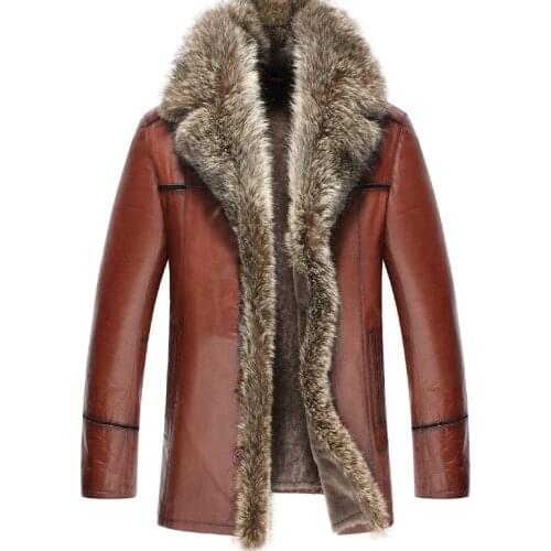 Genuine Leather Jacket Men Winter Jacket Natural Fur Real Sheepskin Coat for Men Wool Liner Raccon Fur Collar Coat 14061 YY387