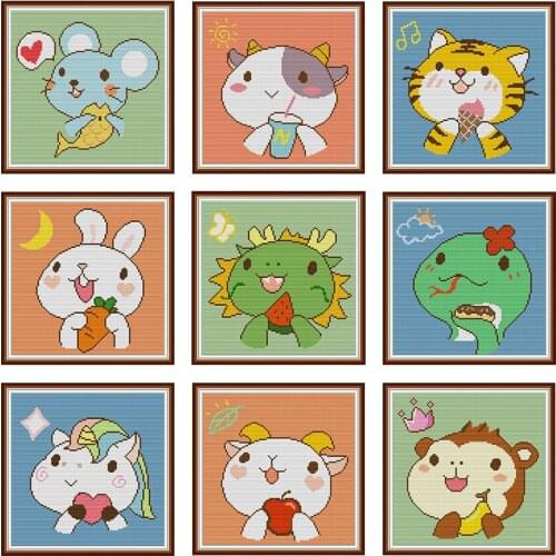 Zodiac animal pattern Cross Stitch Kits Cartoon Pattern 11CT 14CT Stamped Needle thread Kit DIY Embroidery Home Decor Set Crafts