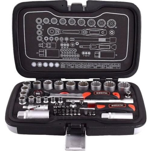 WISRETEC 3/8 45in1 Ratchet Wrench Set Spark Plug Socket Torx Bits Auto Repair Combination Tool 45pcs High Quality