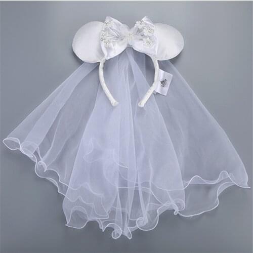New Disney Original Mickey Minnie Princess Veil Ears Headband Hair Hoop Wedding Style Headdress Party Headwear Girl Kid Gift